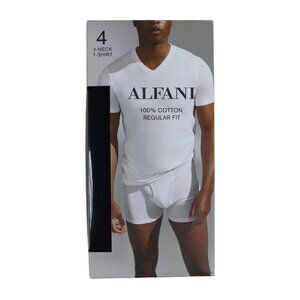 Alfani 4-Pack 100% Cotton V-Neck Regular Fit Tagless Men's T-Shirts NIB Black